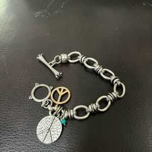 Lucky Brand Silver Bracelet with Gold and Turquoise Charms